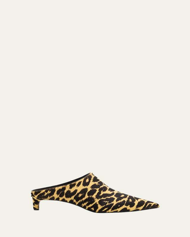 Leopard Calf Hair Kitten-Heel Mules